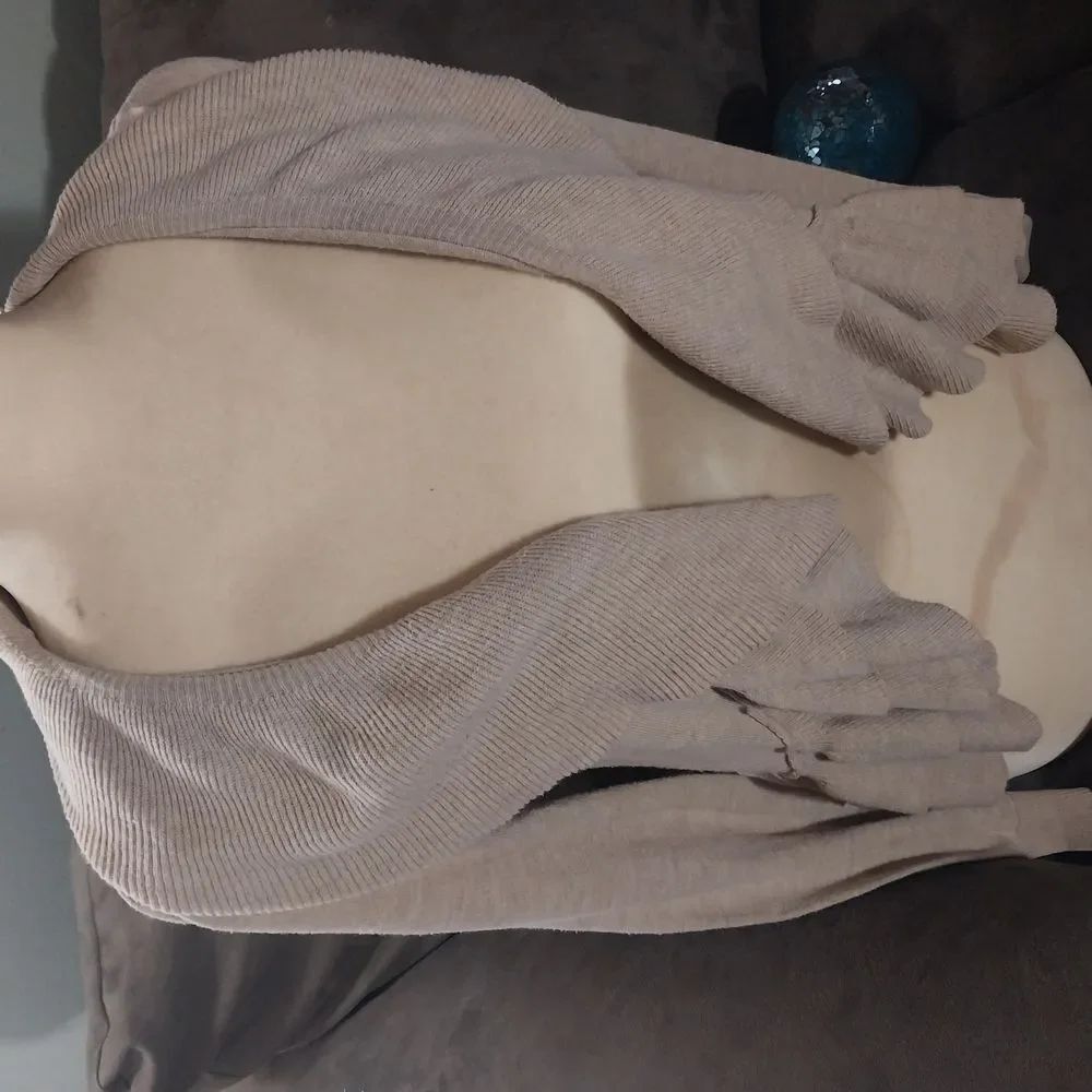 Elle Beige Knit Ruffle Shawl - Picture 1 of 5